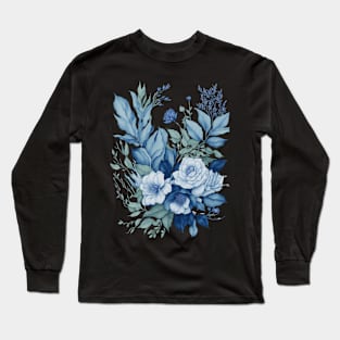 Blue Watercolor Bouquet of Flowers Long Sleeve T-Shirt